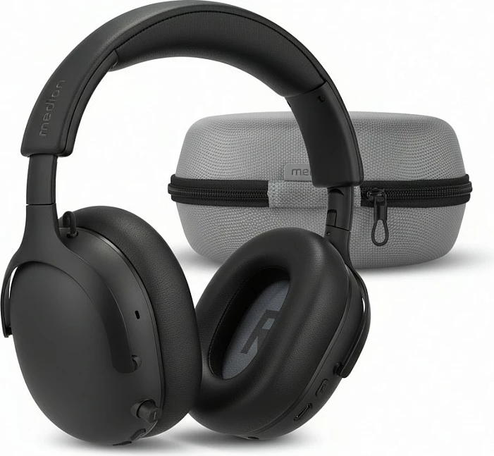 Kufje Medion LIFE HX-1 Plus, over-ear, me kasë, të zeza