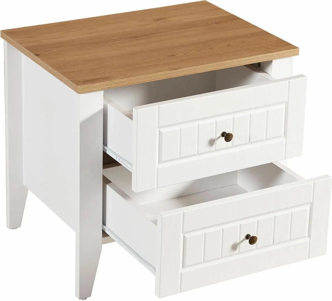 Komodinë nate Skye Decor, ngjyrë e bardhë dhe lis, Tuval 064