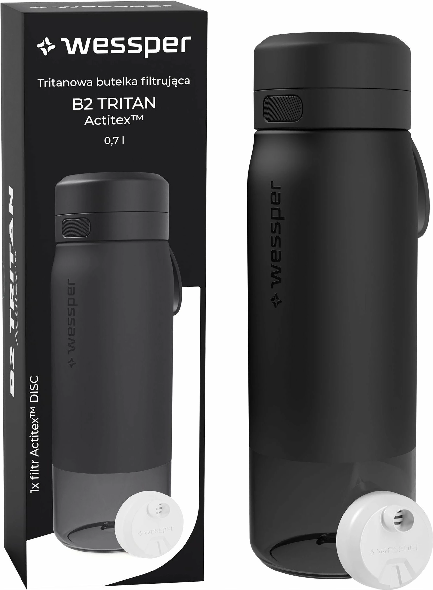 Shishe filtruese Wessper B2 Tritan Actitex 700ml, e zezë, me 1 filtër