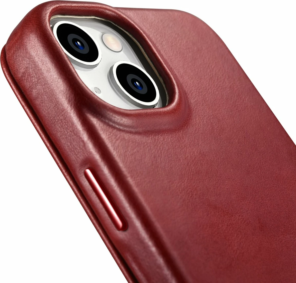 Mbështjellës iCarer Oil Wax Premium Leather Folio për iPhone 14 Plus, MagSafe, Kuq