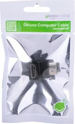 Adapter HDMI UGREEN 20110 kënd i djathtë M në F 4K@60Hz i veshur me ar, i zi, polybag