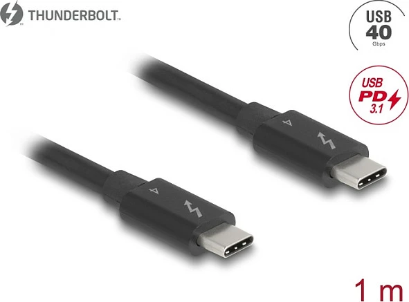 Kabllo Thunderbolt 4 DeLOCK, 1 m, 40 Gbps, USB-C Male-Male, PD 3.1 240 W, e zezë