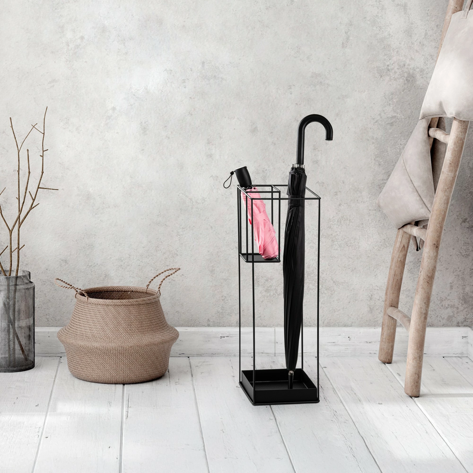 Stendë për ombrella, dizajn modern, ngjyrë e zezë, 20x20x61cm