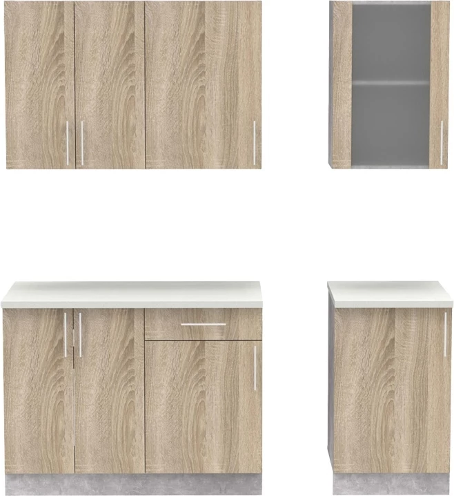 Njësi kuzhine Festa IV melamine, sonoma dhe sipërfaqe pune ngjyrë gri e lehtë, 160x60x85cm