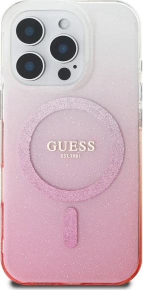 Mbështjellës Guess IML Glitter Gradient MagSafe për iPhone 16 Pro Max, Rozë