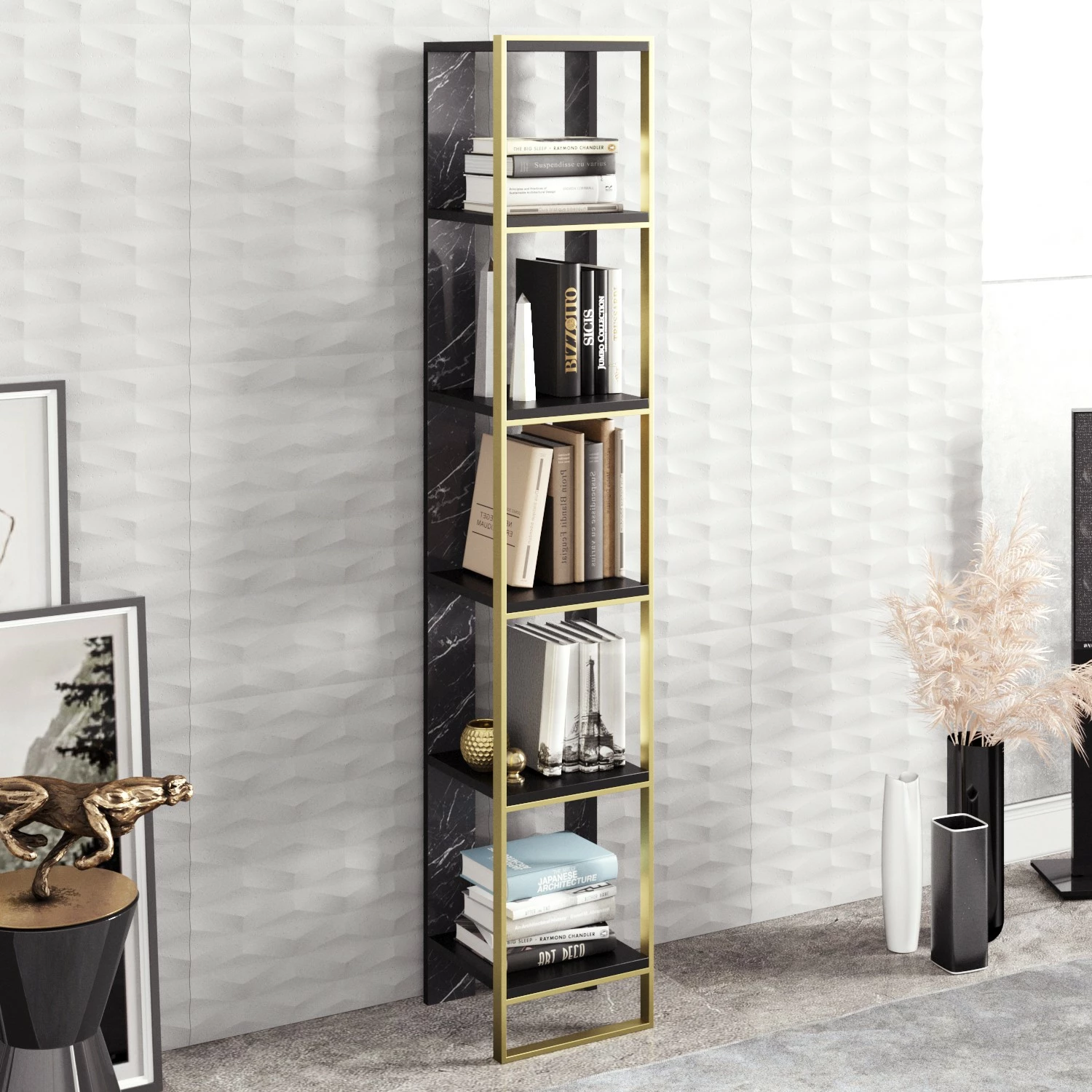 Raft librash Hanah Home, Polka, ngjyrë e zezë dhe ari