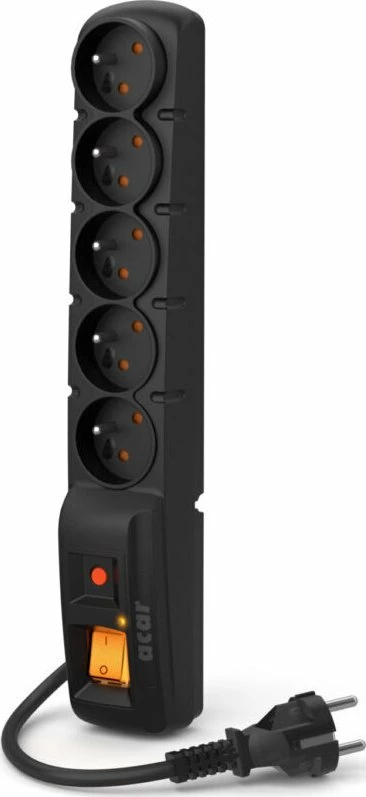 Zgjatues rryme me mbrojtje Acar F5 W0104, 5 priza, 1.5 m, 2300 W, prizë e drejtë, zi