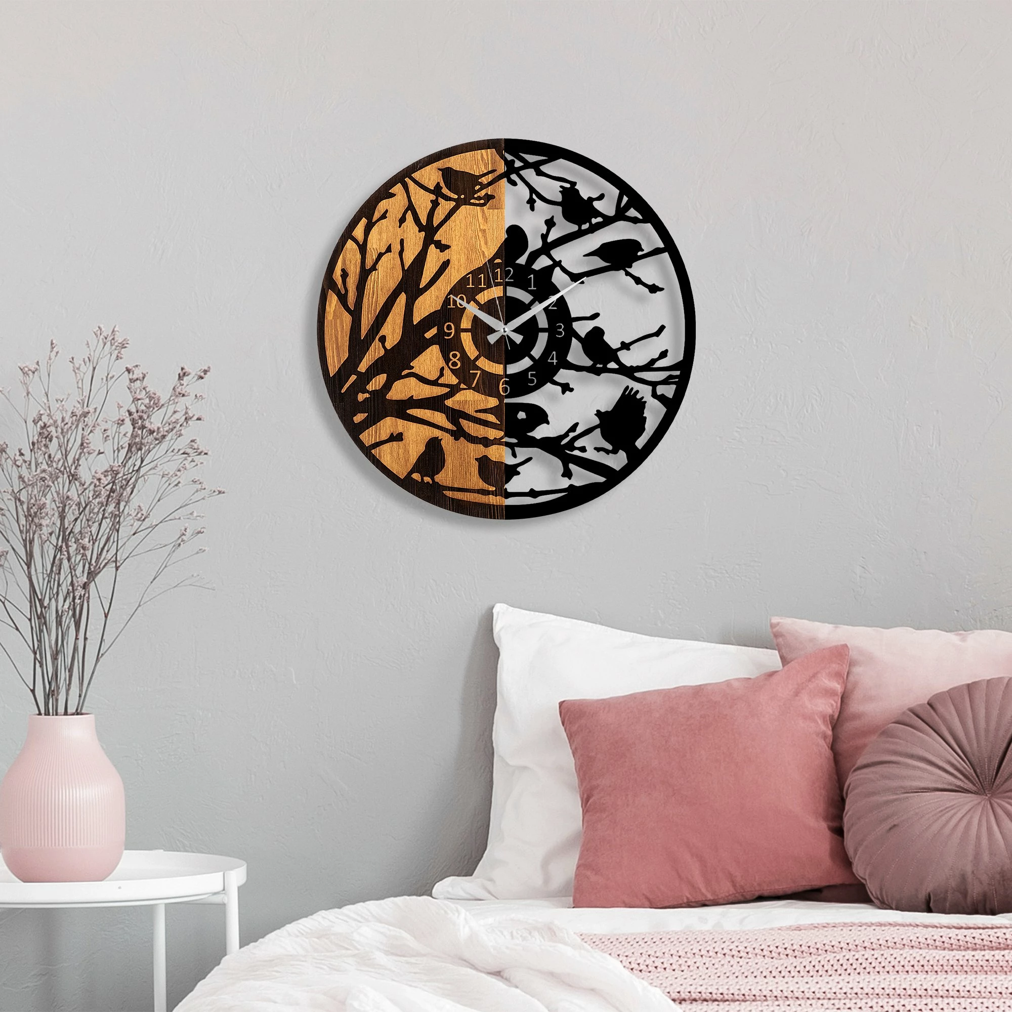 Orë muri dekorative prej druri, Wallity, ngjyrë arre dhe e zezë, 56cm