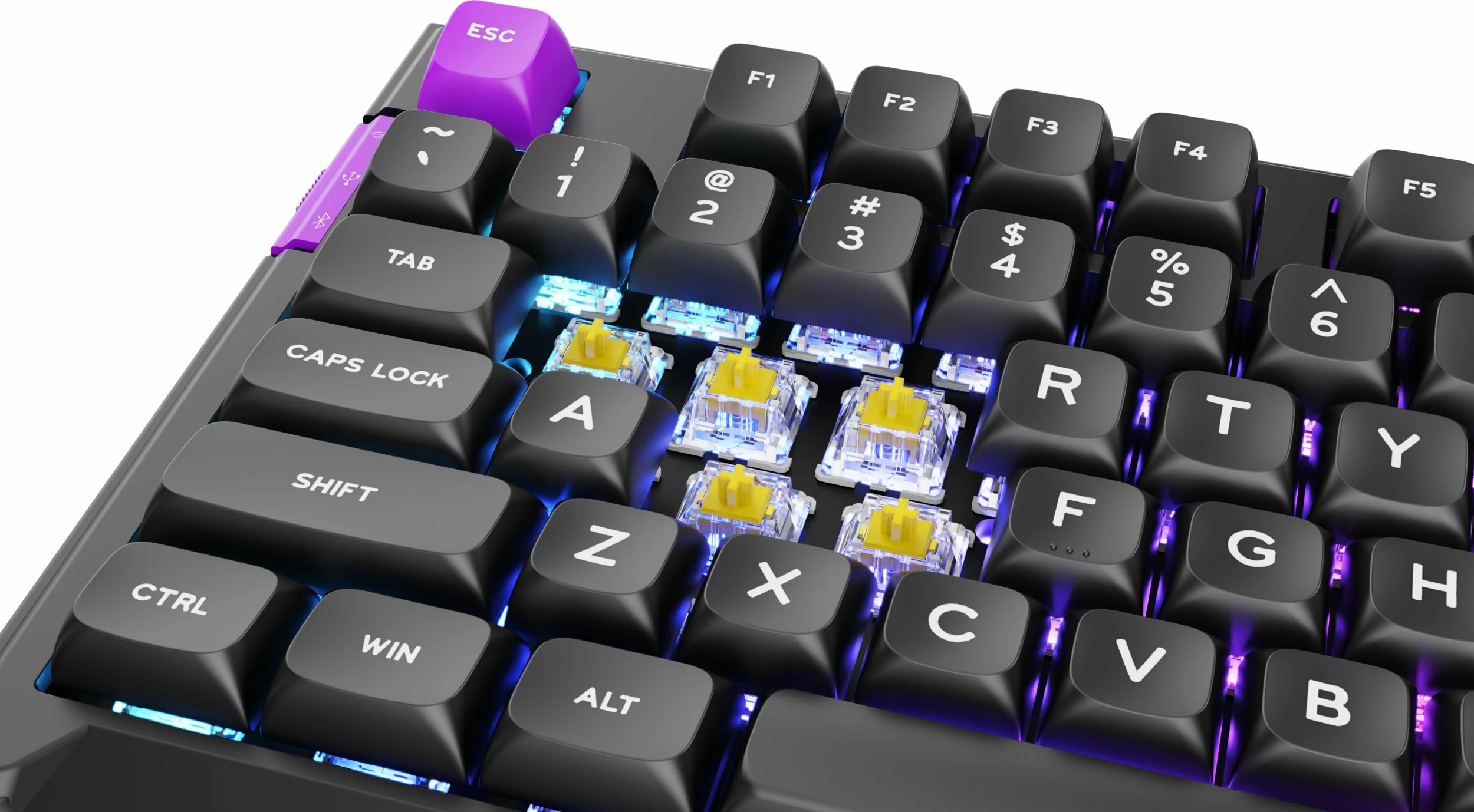 Tastierë mekanike PREYON Silent Claw PSCY105B, Gateron Yellow Pro, full-size 100%, RGB, wireless 2.4 GHz/Bluetooth/USB, e zezë