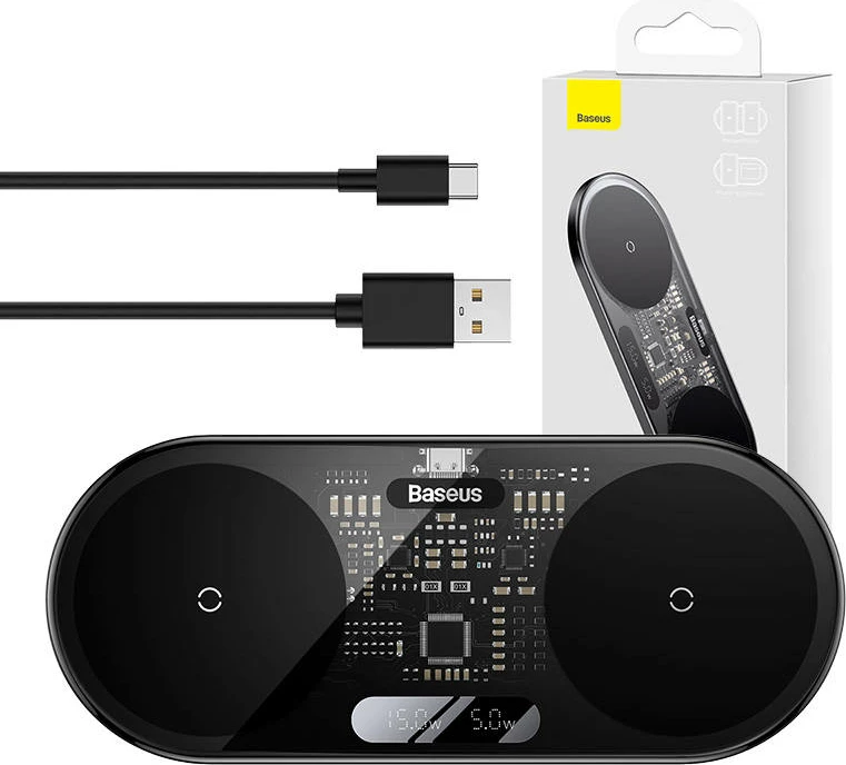 Karikues wireless Baseus WXSX010101, Dual Qi, 20W, me ekran LED, i zi