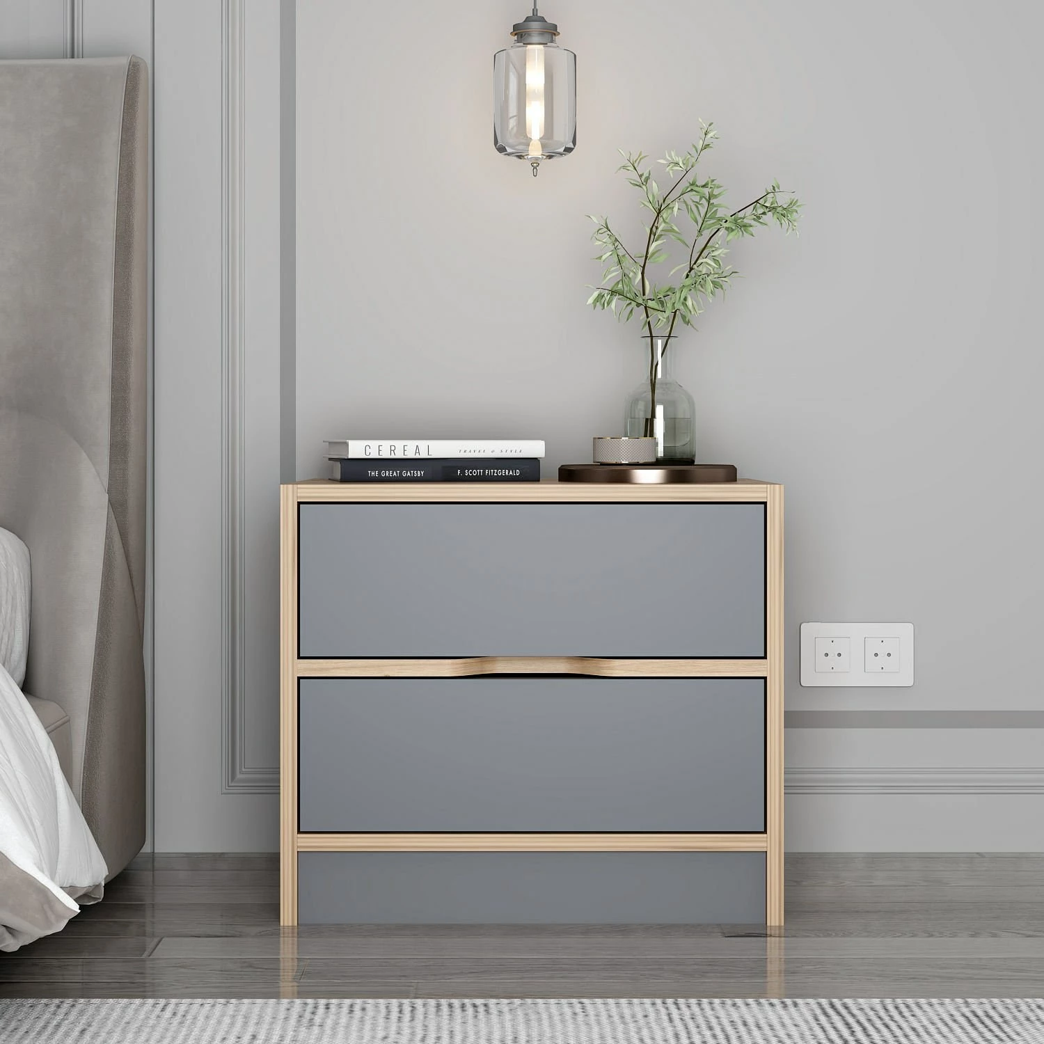 Komodinë natës Hanah Home, Elina, ngjyrë arre dhe antracit, 54x47x40cm