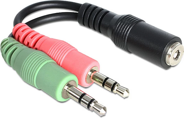 Adapter audio DeLOCK 65459, 1x 3.5mm femër në 2x 3.5mm mashkull (mic/audio), i zi