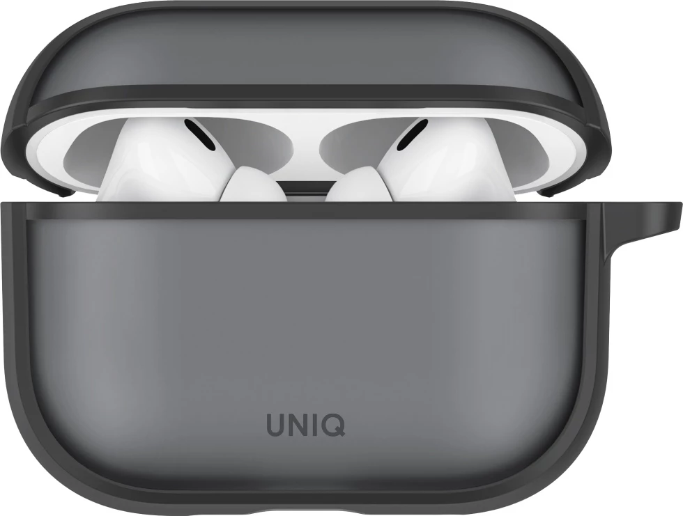 Mbështjellës UNIQ Veren për AirPods Pro 3, PC+TPU, me karabinë, kafe (smoky), në kuti