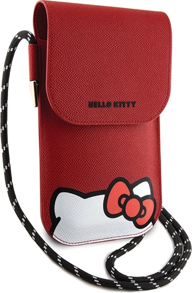 Mbështjellës Hello Kitty Leather Hiding Kitty Cord për celular, lëkurë artificiale, e kuqe