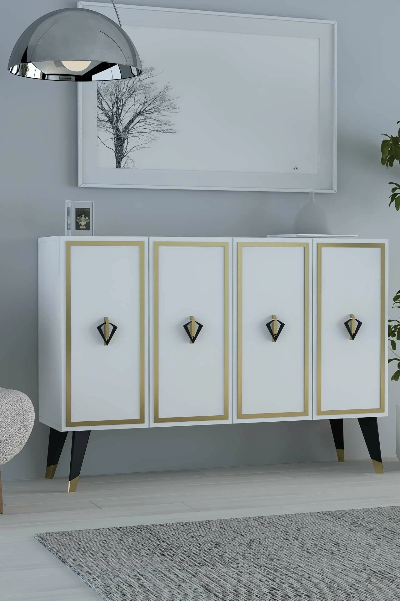 Konsol Skye Decor, e bardhë, e zezë, ari, 8176KM-32