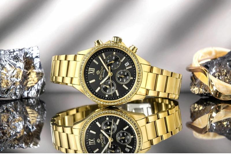 Orë dore femrash Giewont GW3670-B3, e zezë dhe e artë, set