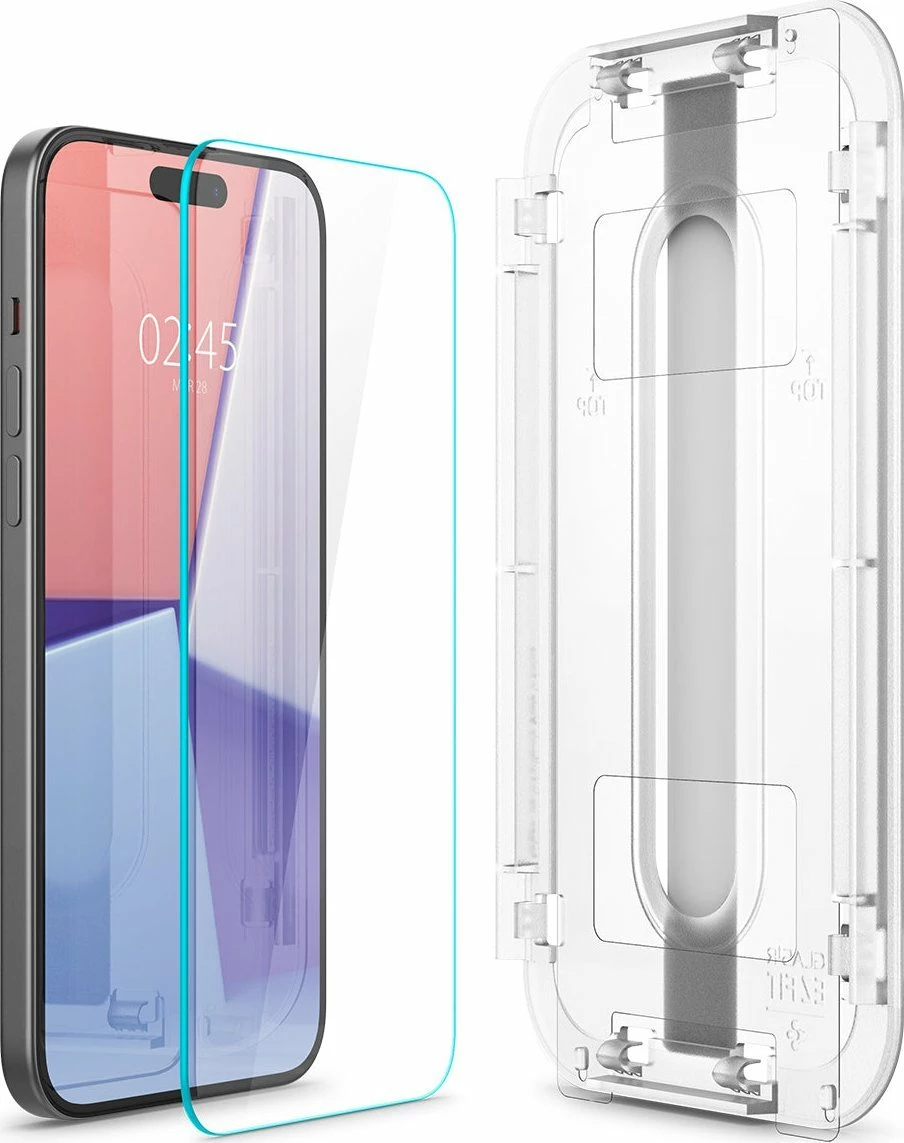 Xham i kalitur mbrojtës Spigen Glass tR EZ Fit AGL06903 për iPhone 15, transparent, 2 copë