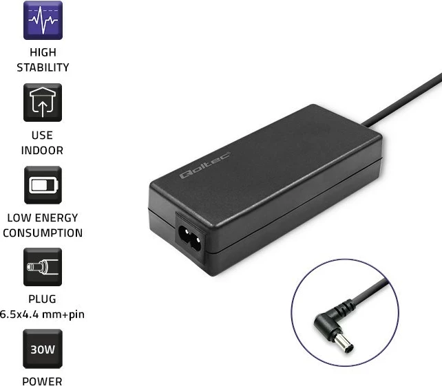 Qoltec 52400 Përshtatës i rrymës për monitor Samsung 30W | 14V | 2.1A | spina 6.5*4.4 | + kabllo rryme
