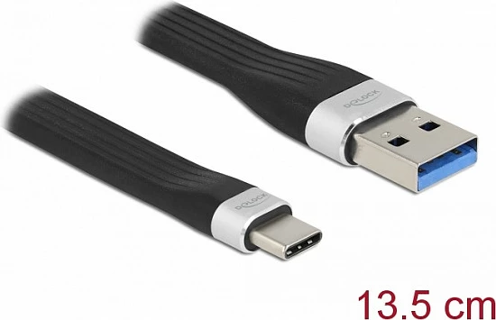 Kabëll USB DeLOCK USB 3.2 Gen 1, USB-A në USB-C, 13.5 cm, 5 Gbit/s, 3A, i zi