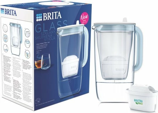 Kanarë filtruese uji Brita Glass 2.5L me indikator elektronik, 2x MAXTRA Pro Pure Performance, transparente/blu