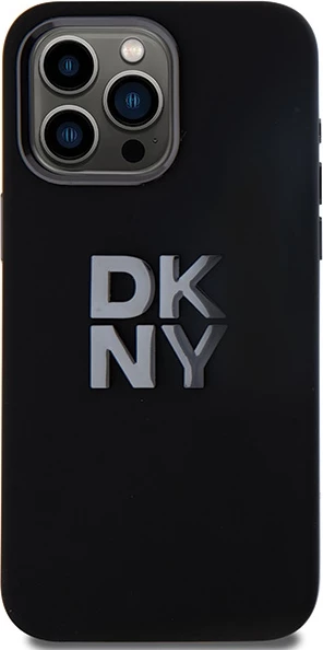 Mbështjellës DKNY Liquid Silicone Metal Logo për iPhone 15 Pro Max, i zi
