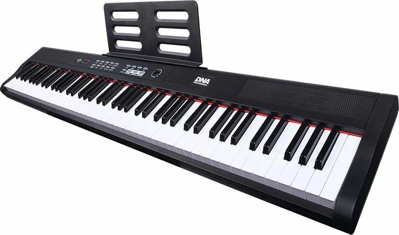 Piano digjital Bitmat DNA PP 88, 88 taste me dinamikë, 900 tinguj/700 ritme, USB-MIDI, set me pedal sustain dhe mbajtëse notash, e kuqe