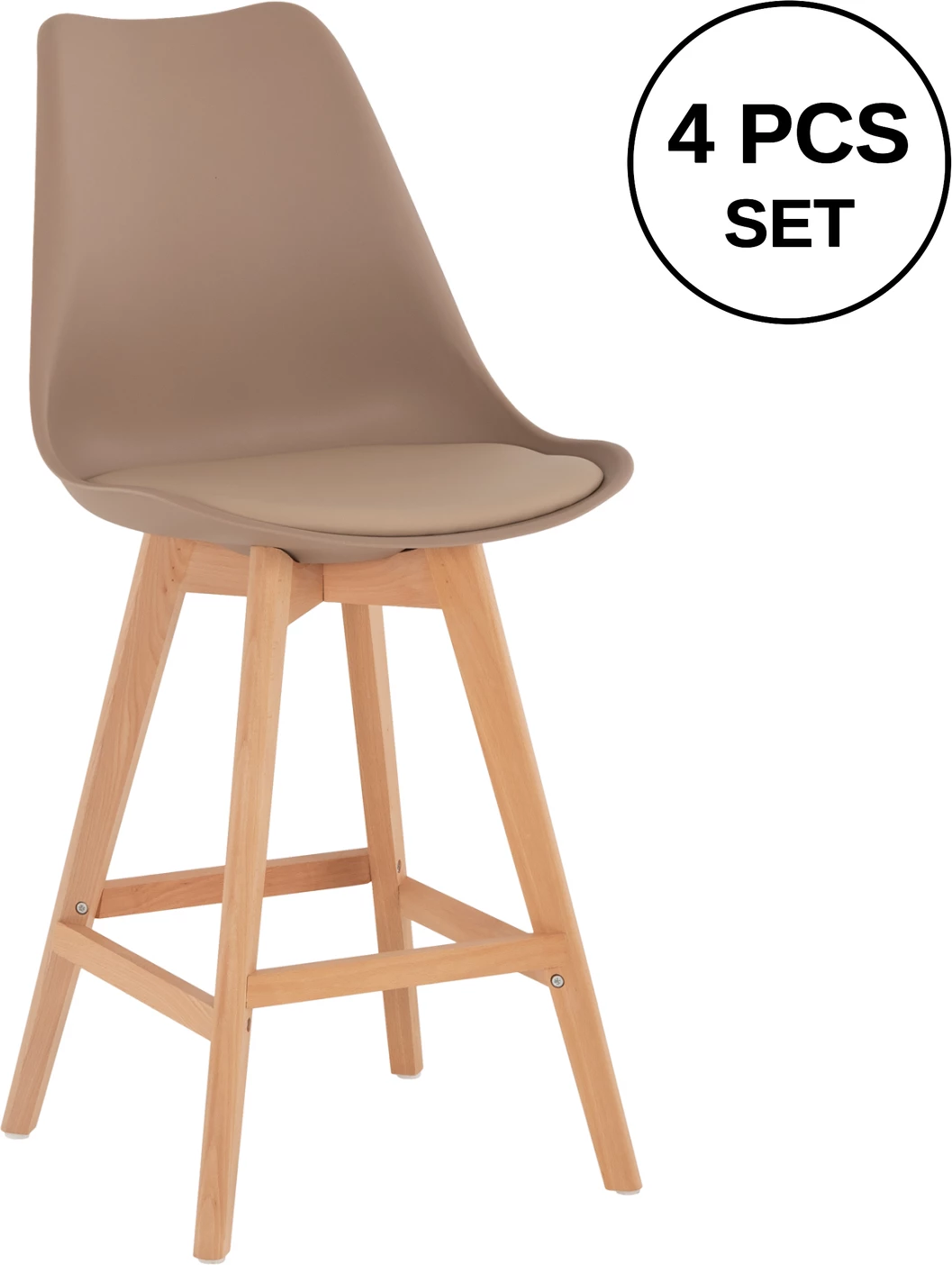 Karrige për bar VEGAS FH8000.55, lartësi mesatare, polipropilenë ngjyrë kapuçino, dru ahu natyral, 47x58x103H cm., set prej 4 copë