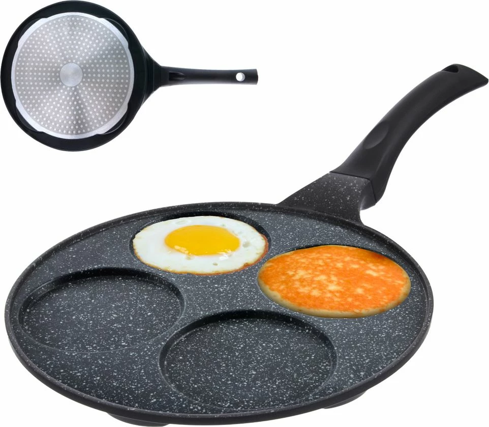 Tigan për vezë Orion GRANDE 27 cm, veshje graniti, i përshtatshëm për induksion, 3 forma, i zi