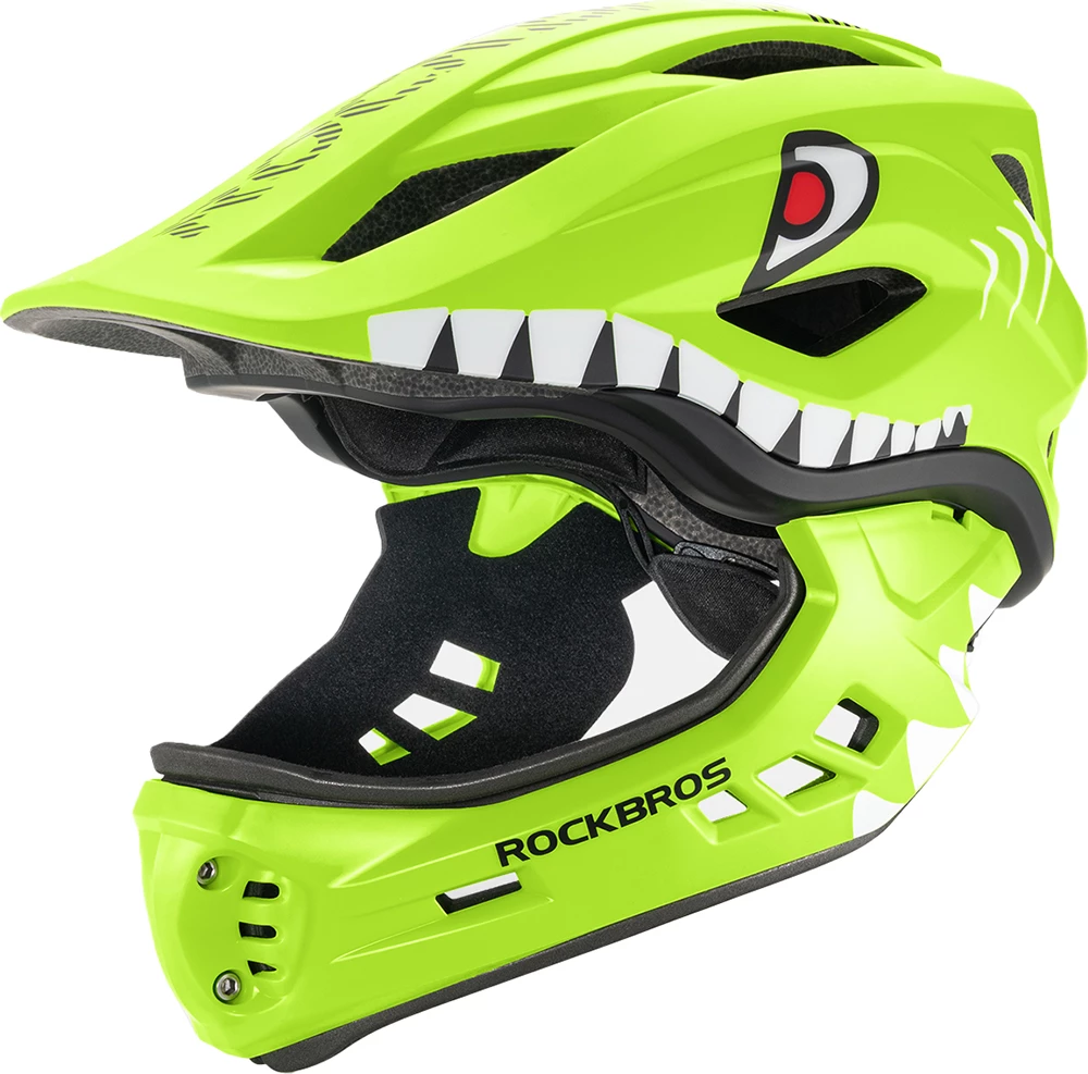 Kaskë biçiklete për fëmijë, Rockbros TT-32004 Shark, full-face me mjekër të heqshme, madhësia M (54-58 cm), jeshile