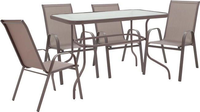 Tavolinë me karrige, 5 pjesë, Valor-Calan,, metal, ngjyrë kafe, 110x60x70cm