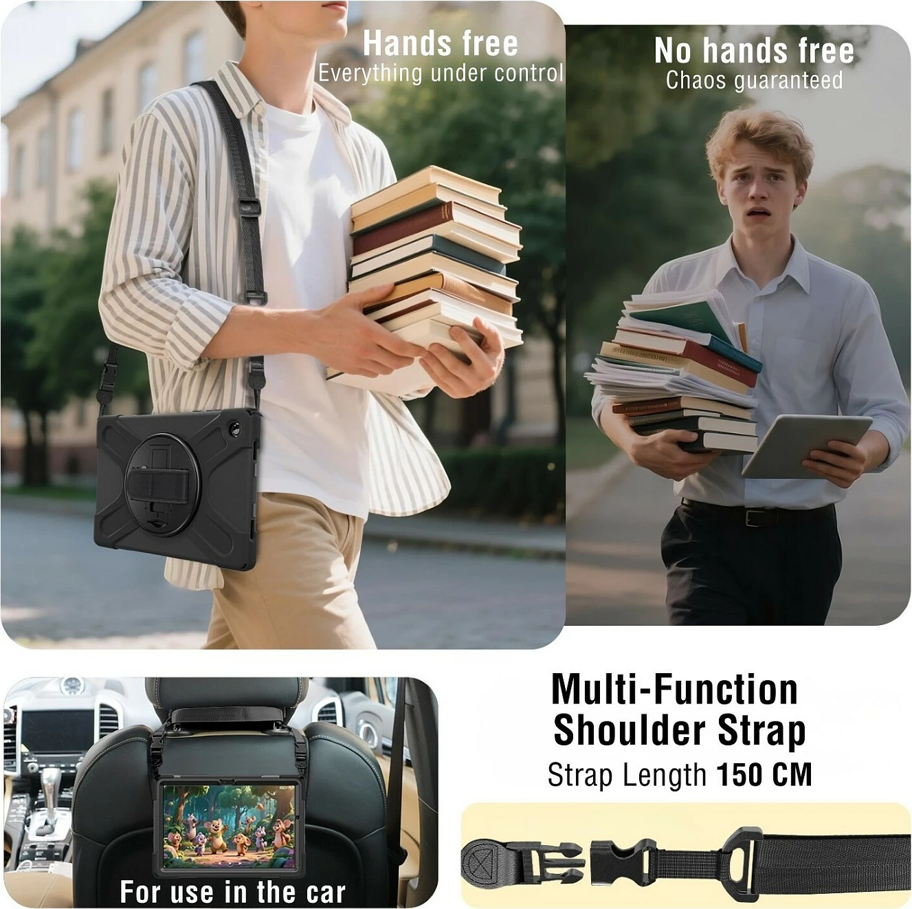 Mbështjellës rugged 4smarts Grip për Samsung Galaxy Tab A11, 8.7", me rrip dore dhe stand, i zi