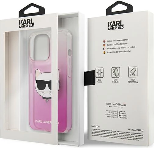 Mbështjellës Karl Lagerfeld KLHCP13XCTRP për iPhone 13 Pro Max, hardcase, rozë