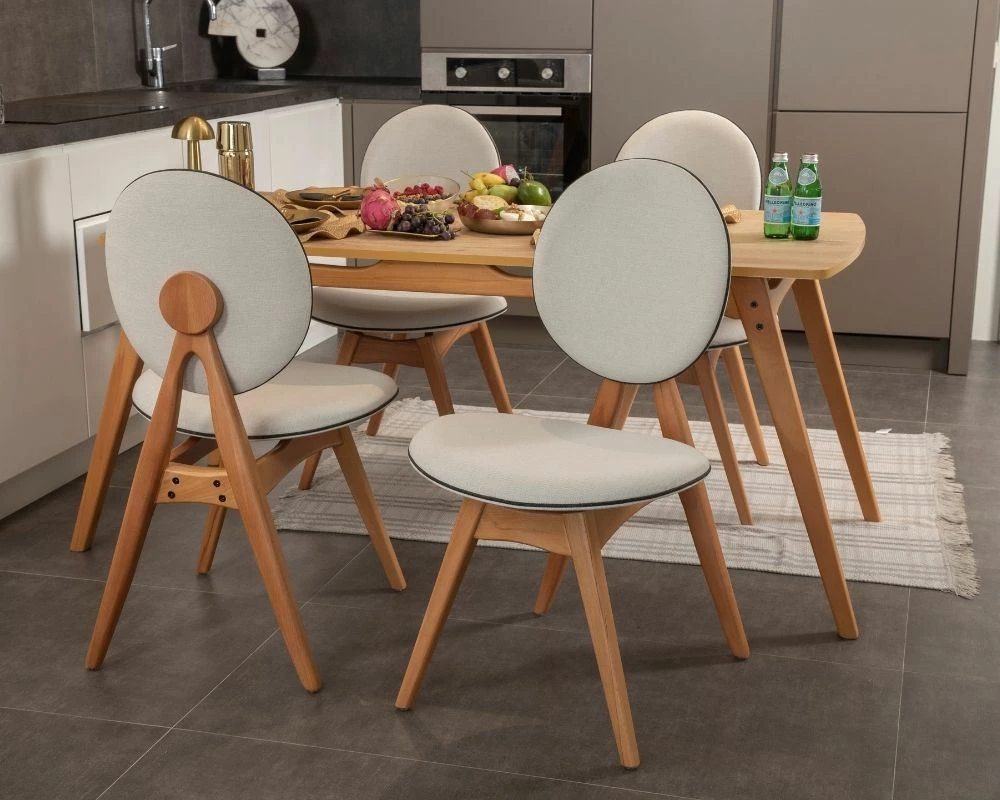 Tavolinë me karrige (5 copë), Skye Decor, Touch (4S), ngjyrë lisi dhe bezhë