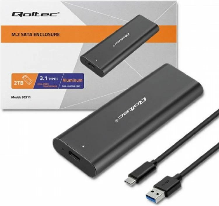 Kuti SSD M.2 Qoltec NVMe/SATA, e zezë