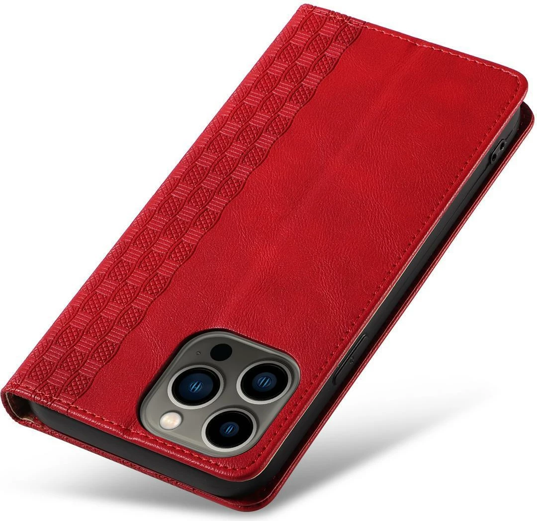 Mbështjellës Hurtel Magnet Strap Case për iPhone 14 Pro, me kapak, portofol, rrip dore, e kuqe