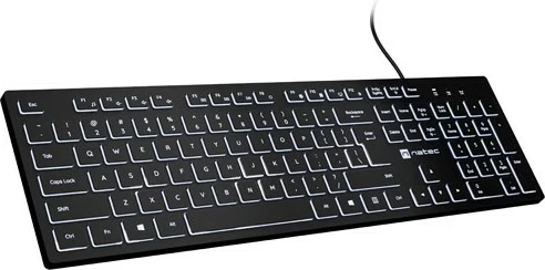 Tastierë Natec Herring, me dritë të bardhë, me kabllo, anglisht (US), e zezë