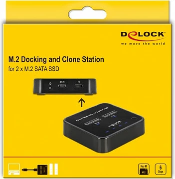 Docking station DeLOCK M.2 SATA SSD Clone, USB 3.2 Gen2 Type-C, për 2x M.2, e zezë