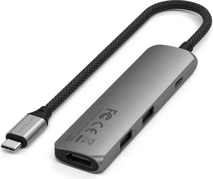 Hub USB-C Satechi Slim Multi-Port ST-P4SM, adapter 4-në-1, Space Gray