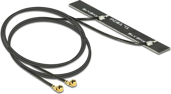 Antenë WiFi e brendshme DeLOCK MHF/U.FL-LP-068, 5 dBi, dual 2.4/5 GHz, 2x0.5m, e zezë