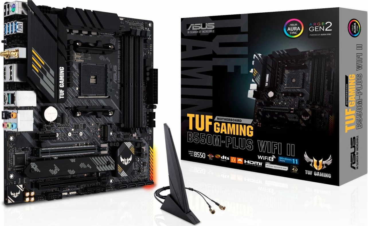 Pllakë amë Asus TUF GAMING B550M-PLUS WIFI II, mATX, WiFi 6 + Bluetooth, 4x DDR4 deri 128GB