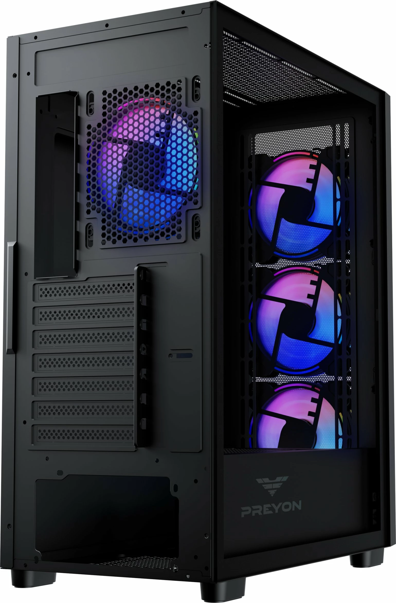 Kasë PREYON Nest Aero ARGB PNA04B Midi Tower, ATX/e-ATX, USB-C, 4x120mm PWM ARGB, e zezë