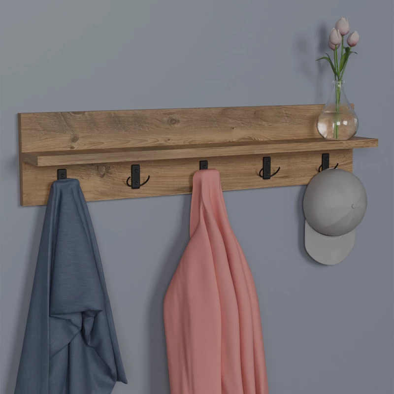 Raft muri Esform, melaminë ngjyrë lisi, 80x11x18cm