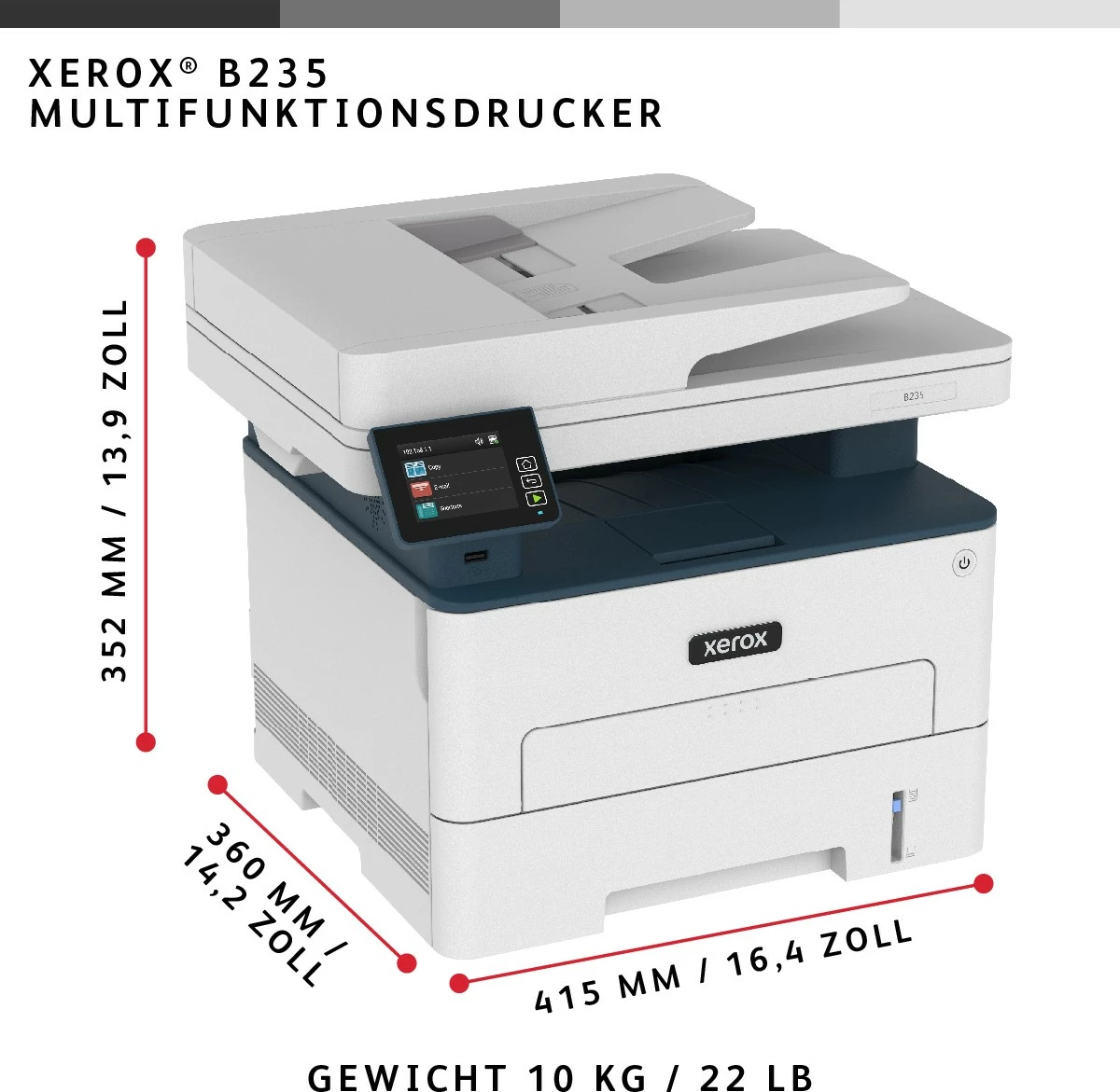 Printer multifunksional Xerox B235, laser, mono, wireless, duplex, A4, 251 fletë, bardhë/blu