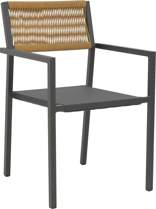 Karrige alumini Savor e grumbullueshme, kornizë antraciti-tekstilen, ratan natyral, 55x58x63cm