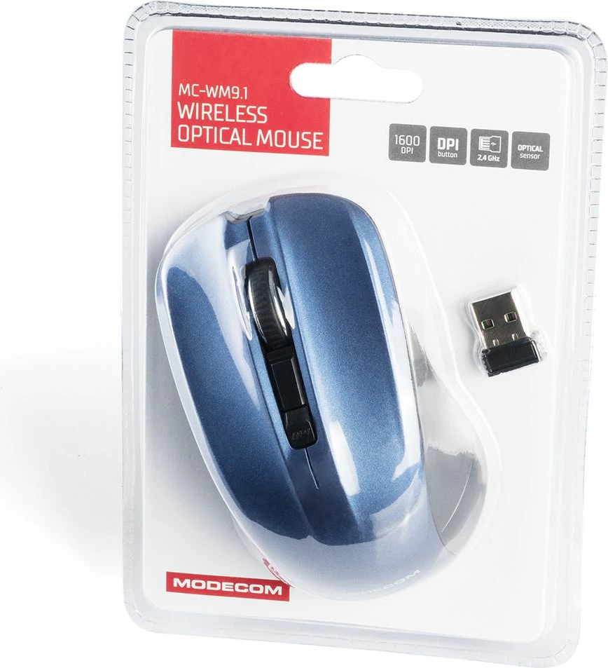 Maus Modecom MC-WM9.1 (M-MC-0WM9.1-140), wireless USB, 1600 DPI, optik, 4 butona, zi dhe kaltër
