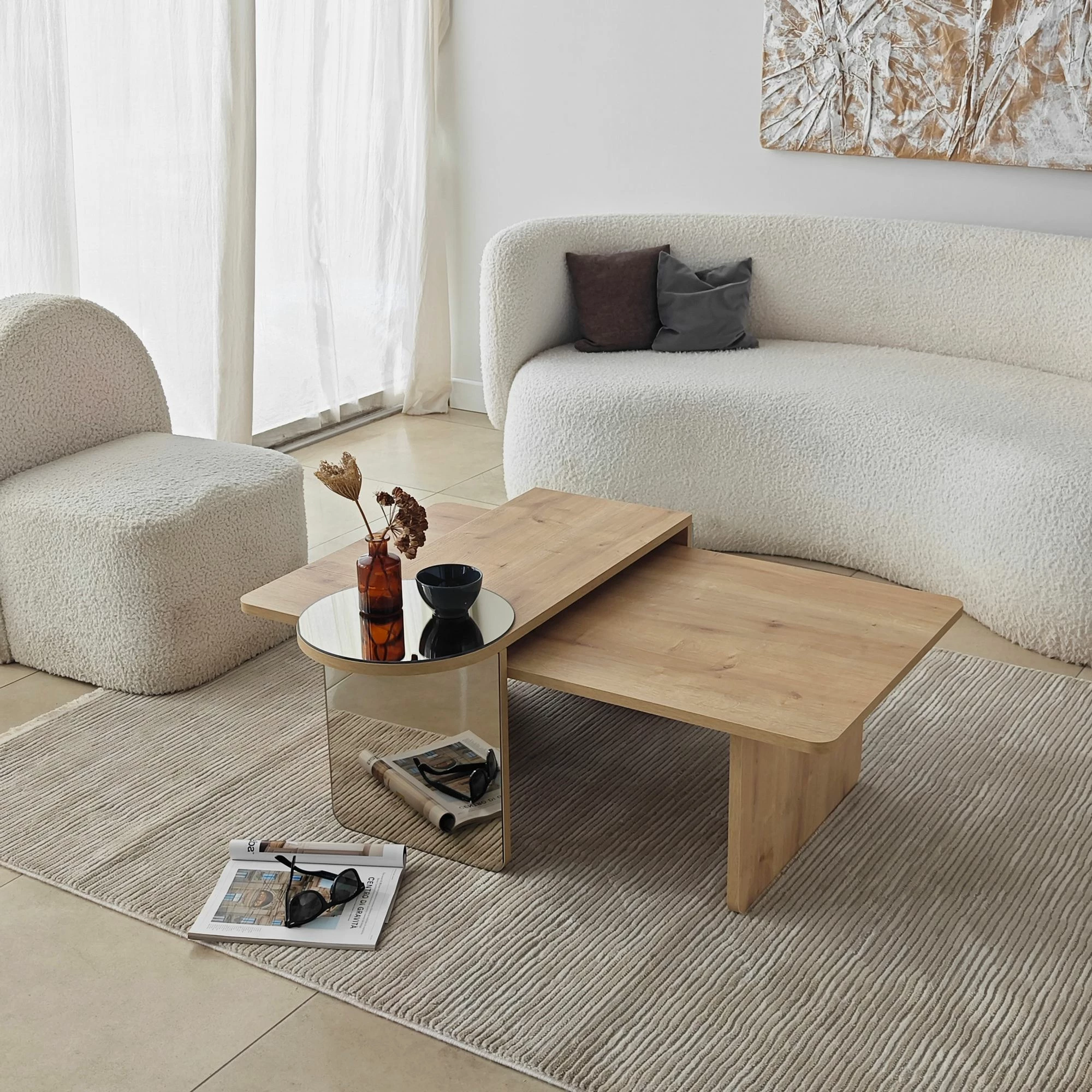Set tavolinash kafeje Skye Decor, Luna 2, bronzie, sapphire oak