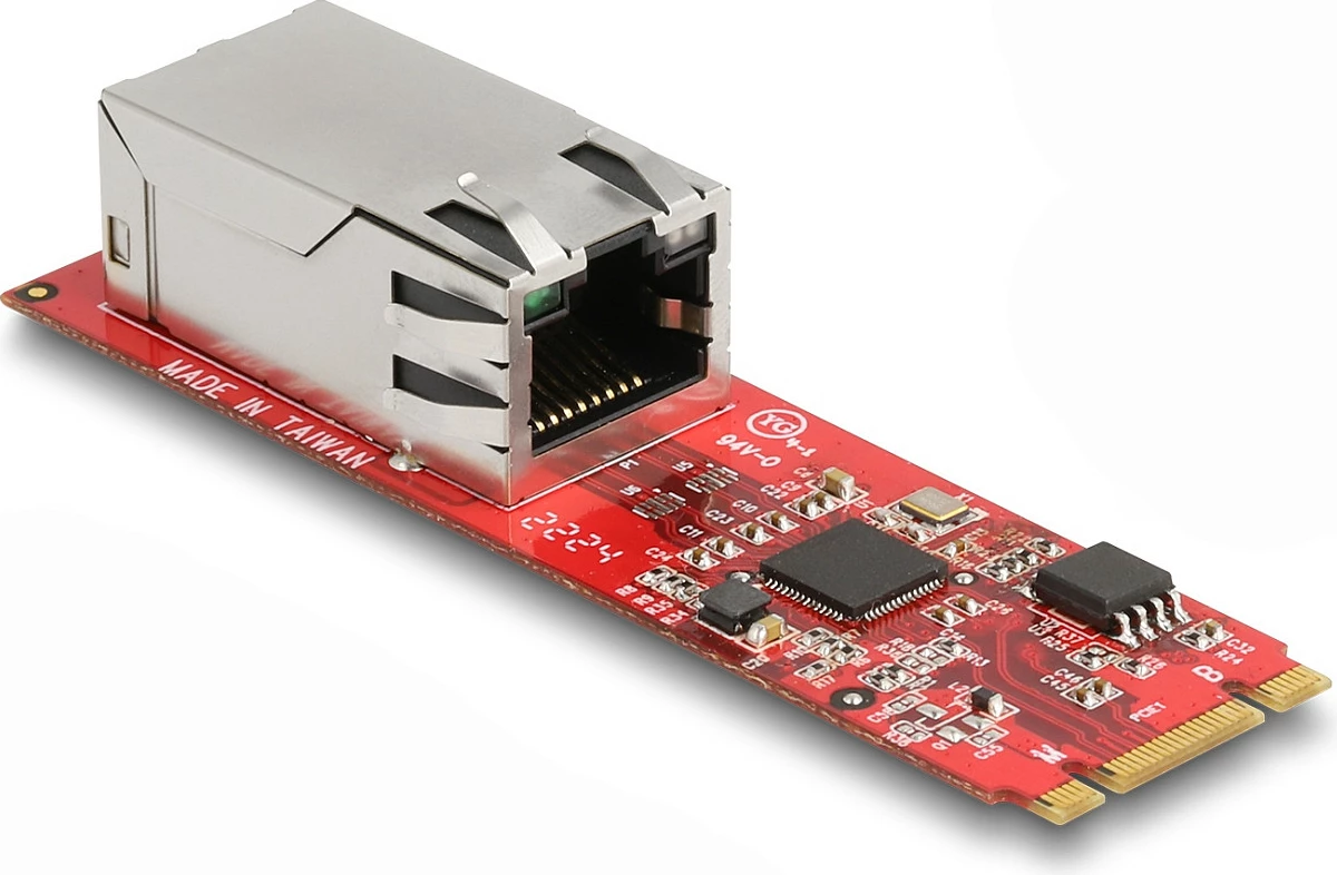 Adapter rrjeti DeLOCK M.2 Key B+M në RJ45, 2.5 Gigabit LAN, Intel I225-V, horizontal, i kuq