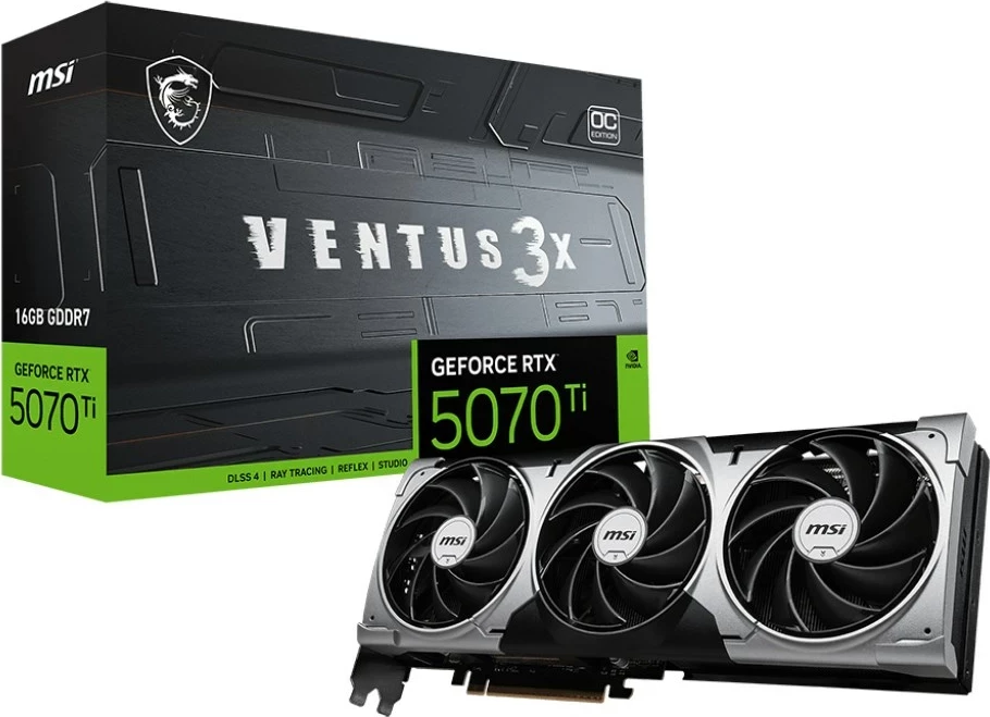 Kartelë grafike MSI GeForce RTX 5070 Ti VENTUS 3X OC, 16 GB GDDR7, Alumini