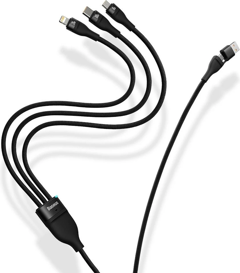 Kabllo multifunksional Baseus Flash Series II CASS030101, 1.2m, 100W, USB-A/USB-C/Lightning/micro USB, e zezë