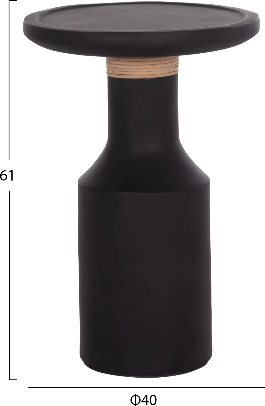 Tavolinë anësore TRED(T), fibër-cement, e zezë, ratan natyral, FH18169.01, 40x61cm